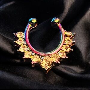 Rainbow Shifting Color Fake Septum Ring with Rhinestones